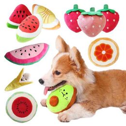 Kitchens Play Food Fruit Dog Toy Squeezer Plush Chewing Toy for Dog Training Perros Soft Squeezing Sound Cute Banana Watermelon Pet Accessories S24516