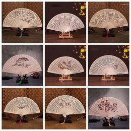 Decorative Figurines Multicolor Hollow Carved Folding Fan Retro Chinese Style Wood Painted Wooden Home Decoration Folded