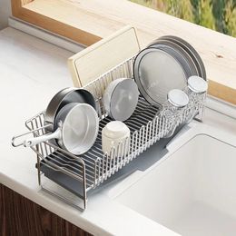 Kitchen Storage 304 Stainless Steel Drain Rack Bowl Sink Side Dish No Countertop Shelf Installation