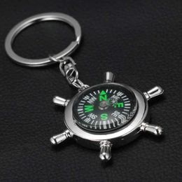 Keychains Lanyards New Rudder Compass Keychain Male Novelty Floating Compass Key Chain Gadgets For Men Car Bag Trinket Jewellery Friend Gift Souvenir Y240510