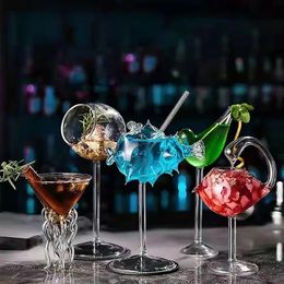 Creative Cocktail Glass Thorn Fish-Shaped Goblet Glass Bar KTV Nightclub Party Drinking Cup Octopus Bird-Shaped Wine Juice Cup 240515