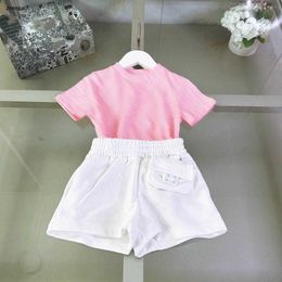 Top baby tracksuits summer girls Short sleeved suit kids designer clothes Size 100-160 CM lovely pink T-shirt and shorts 24May