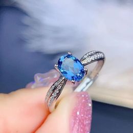 Cluster Rings Natural Topaz Ring London Blue Classic Fashion Jewelry S925 Sterling Silver Plated 18k Gold Dark Gemstone Engagement