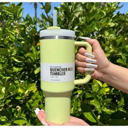 US Stock Tumblers Watermelon Moonshine H2.0 40Oz Stainless Steel Cups With Silicone Handle Lid And Straw Travel Car Mugs Keep Drinking Cold Water Bottles 0516 0518