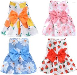 Dog Apparel Flower Printing Summer Fancy Dresses Big Bow Tie Breathable Clothes For Small Dogs Pomeranian Pet Cat Skirt