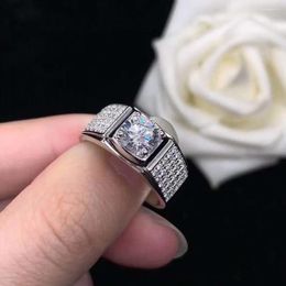 Cluster Rings 1 Bling Gemstones 5A Zircon Diamonds For Men Women Couples PT950 White Gold Filled Bands Wedding Jewellery Gifts