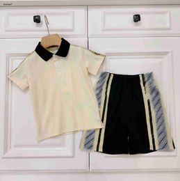 Top Tracksuits designer Baby Clothes kid suit Size 100-160 CM 2pcs lapel T-shirt Polo and grid letter print patchwork design shorts July10