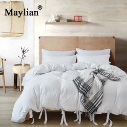 Bedding Sets Classic Set 3 Size Grey Blue White Solid Bed Linens 4pcs/set Duvet Cover Pastoral Sheet BE1151