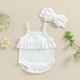 Clothing Sets Born Baby Girl Clothes Knit Ruffles Spaghetti Strap Romper Jumpsuit Bodysuit Overalls Summer Outfit