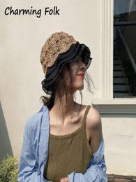 Wide Brim Hats Summer Women039s Straw Hat Lace Woven Versatile Sunscreen Sunshade Bucket Small Eaves Personalised For Girl6420064