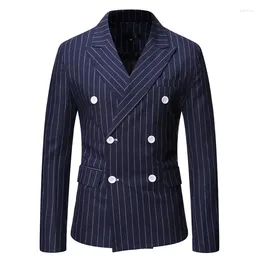 Men's Suits Men Blazer Slim Fit 2024 Autumn Winter Suit Striped Printing Casual Double-breasted Jacket Clothing