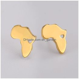 Dangle Chandelier My Shape Mini Africa Heart Earrings For Women Girls Gold Color Stainless Steel Hollow African Map Stud Earring Fashi Otrgx