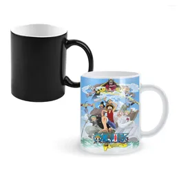 Mugs One-Piece-Luffy-Retro-Anime-Creative Ceramic Coffee Heat Colour Changing Milk Tea Cup ColorCup For Birthday Gifts