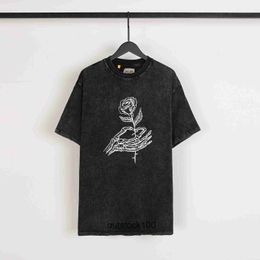 Gallerry Deept High end designer T shirts for TIDE Hand drawn Skeleton Hand Rose Print black round neck short sleeved Tshirt for men and women summer With 1:1 logo