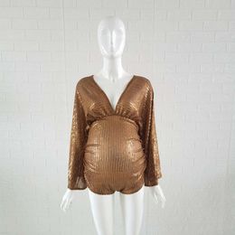 Sequins Props Bodysuit Boho Maternity Photo Shoot Bodysuits Pregnant Woman Jumpsuit For Photography