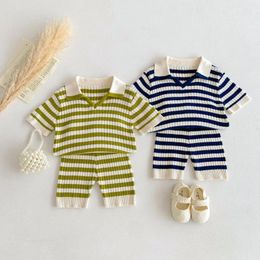 Clothing Sets 2024 Summer Baby Short Sleeve Clothes Set Infant Striped Knit Tops Shorts 2pcs Suit Girl Casual T Shirts Outfits