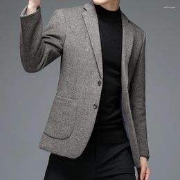 Men's Suits Men Beige Gray Woolen Suit Jacket Cashmere Wool Blend Blazer For Spring Autumn Winter Outfits Male England Style Attire Timeless