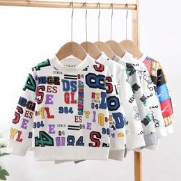 Pullover Childrens Swetery Bawełniane dziecko T-shirty chłopcy i dziewczęta Sukienki z długim rękawem Wzory kreskówek wiosna i jesienne ubrania dziecięce odzież 240502