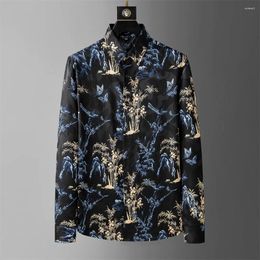 Men's Casual Shirts Chinese Style Printed Shirt For Men Summer Long Sleeve Lightweight Breathable Business Social Streetwear