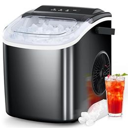 Ice Maker Countertop, Portable Ice Machine with Self-Cleaning, 26.5lbs/24Hrs, 9 Bullet Ice Cubes in 6 Mins, Ice Basket and Scoop, Ideal for Home, Kitchen, Bar, Camping