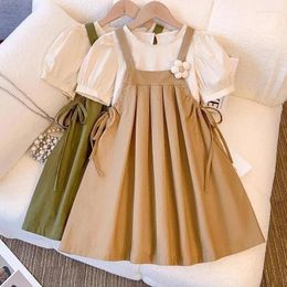 Clothing Sets Children Summer Cute Dresses Girls Set Solid Short Sleeve T-shirt And Slip Dress 2ps Casual Kids Vestidos
