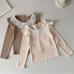 Girls Shirts 2024 Spring Autumn Tops for Kids Long Sleeve Children Blouese Lace Lotus Edge Baby Bottom Toddler Undershirts L2405