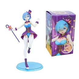 Action Toy Figures 23cm Blue haired magician girl Rem Anime Figure Wedding Dress Rem/Ram Action Figures Collection Model Doll Toys Y240516