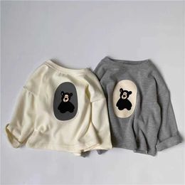 Pullover Cartoon bear cute baby shirt womens shirt spring and autumn childrens clothing long sleeves loose casual top zipperL240502