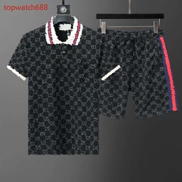2024 New sleeve + shorts suit, classic ' jacquard handsome sports short suit Asian size