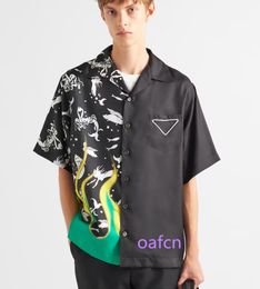 2024SS Spring/Summer Fashion New Men's Short sleeved Silk Fabric Loose Casual Short sleeved Shirt Striped Triangle Women's Couple Shirt hawaiian shirt designer 5556