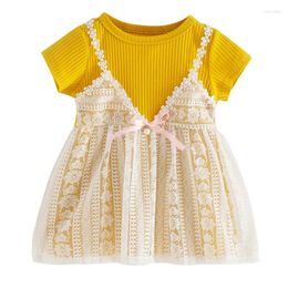 Girl Dresses Summer Cute Princess Infant Baby Delicate Lace Soft Cotton Short Sleeve Tutu Dress Fake 2 Piece Sundress Outfit