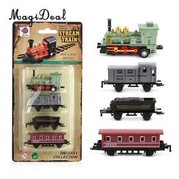 Diecast Model Cars 4Pcs Green Mini Steam Train Set 1 Locomotive Engine and 3 Train Carriages Childrens Fun Toy Collection WX