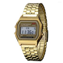 Wristwatches 2024 Vintage Womens Men Watch Stainless Steel Digital Alarm Stopwatch Classic Silver Gold WristWatch