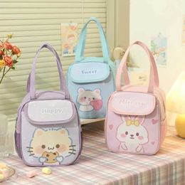 Backpacks Cute portable childrens lunch box pink rabbit thermal insulation lunch bag bento bag Kawaii container school food storage bag d240516