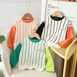 Boys T-shirts 2023 Autumn Tops for Kids Long Sleeve Children Tees Stripe Girls Sweatshirts Toddler Bottom Baby Outfits Clothing L2405