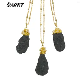 Pendants WT-N1426 WKT 2024 Advanced Design Black Meteorite Women Necklace Beads 18Inch Long Chain Beautiful Jewellery