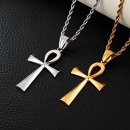 Pendant Necklaces Shiny Golden Cross Polished Stainless Steel Necklace For Men Women Fashion Party Jewellery Gift