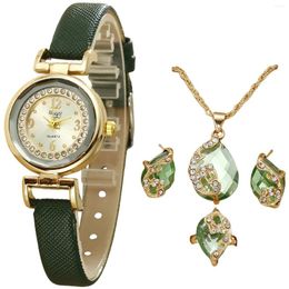 Wristwatches Elegant Watch Set For Women Ultra Thin Strap Quartz Watches With Jewelry Home Office Working