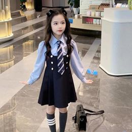 Clothing Sets Spring/Autumn Teens Girls Cloth Jk Uniform Long Sleeve Bow White Blouse Shirt Vest Dress Skirt 2pcs Children Set School
