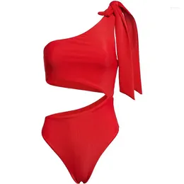 Women's Swimwear Sexy One Piece Womens Swimsuit Solid Colour Shoulder Bodysuit Bathing Suit Female Monokini Beach Swim Wear