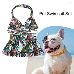 Dog Apparel Pet Bikini Set Summer Beach Leaf Print Lace-Up Fastener Tape Breathable Po Props Small Medium Puppy Cat Bathing Suit Swim
