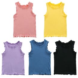 Summer 2022 Tops for Girls Fungus Kids Tank Top Solid Colour Children T-shirts Cotton Baby Vest Undershirts Toddler Bottom L2405