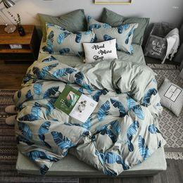 Bedding Sets (55) Feather Beddling Set Summer Bed Linen Green Flat Sheet Pillowcase & Duvet Cover Modern Bedclothes