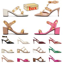 Wholesale Wedges Heel Pumps Sandals Famous Designer Women Sexy High Heels Rivet Pointed With Box Slides Luxury Platform Leather Manual Customized Loafers Slippers