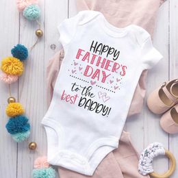 Rompers Happy Fathers Day the best dad printed baby jumpsuit newborn short sleeved tight fitting clothes boys and girls Fathers Day clothing childrens clothi