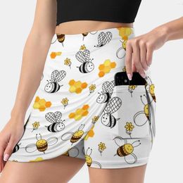 Skirts Lovely Bees Women's Skirt With Pocket Vintage Printing A Line Summer Clothes Honey Flowers Natural Cute Honeycomb