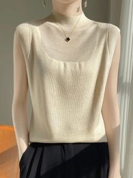 Wool Arrival TShirt Womens Sweater Vest Half High Collar Sleeveless Pullovers Elasticity Slim Fitting Knitted Jumpers 240513