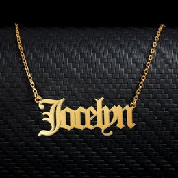 Jocelyn Old English Name Necklace Stainless Steel 18k Gold plated for Women Jewelry Nameplate Pendant Femme Mothers Girlfriend Gift