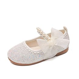 Barn modeflickor Mary Janes för festbröllopshower 2023 Sidbåge pärlor eleganta prinsessa chic barn skor non-slip l2405 l2405