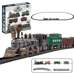 Diecast Model Cars Battery powered retro steam train model puzzle assembly toy electric classic train set Christmas gift for boys and girls WX